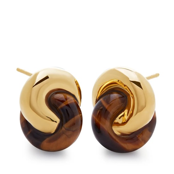 Monica Vinader x Kate Young Tiger's Eye Link Stud 18k Gold Vermeil Earrings - Picture 9 of 9